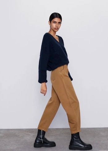 Zara Kadın Hardal Baggy Jean - Görsel 2