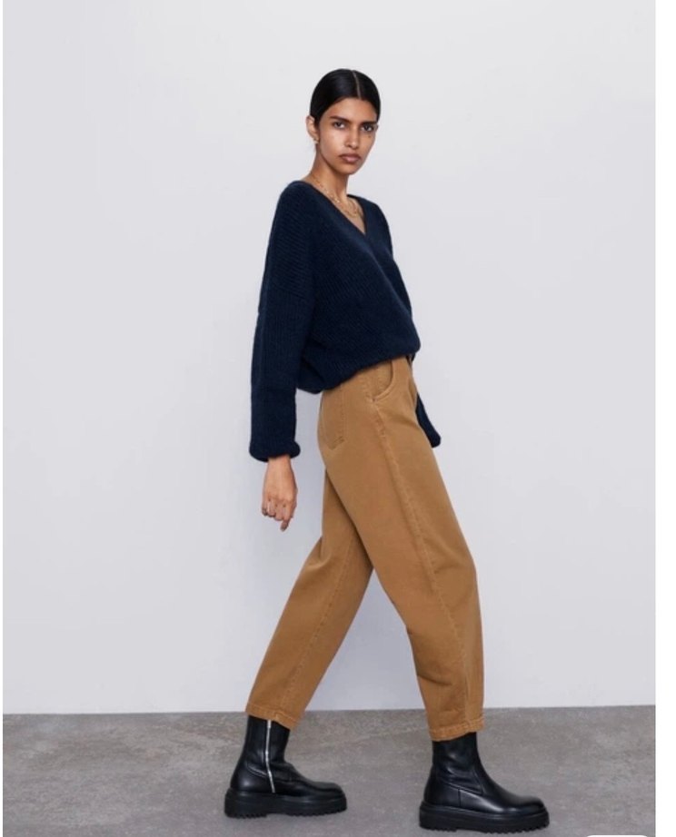 Zara Kadın Hardal Baggy Jean - Görsel 2