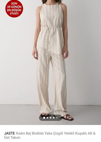 Bej Çizgili belden bağlamalı bluz - Görsel 4