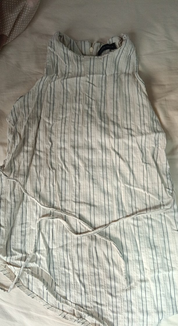 Bej Çizgili belden bağlamalı bluz - Görsel 2