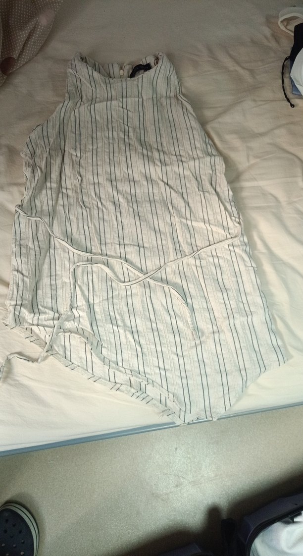 Bej Çizgili belden bağlamalı bluz - Görsel 3