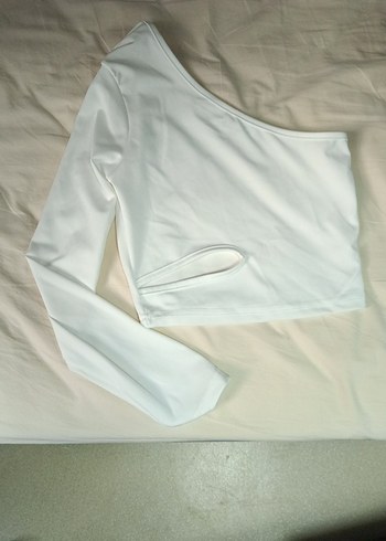 Beyaz Tek Omuzlu Uzun Kollu Bluz - Görsel 2