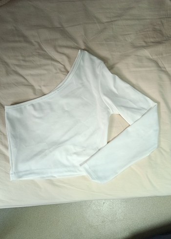 Beyaz Tek Omuzlu Uzun Kollu Bluz - Görsel 3