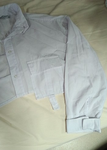 Beyaz crop  Kadın Gömlek - Görsel 4