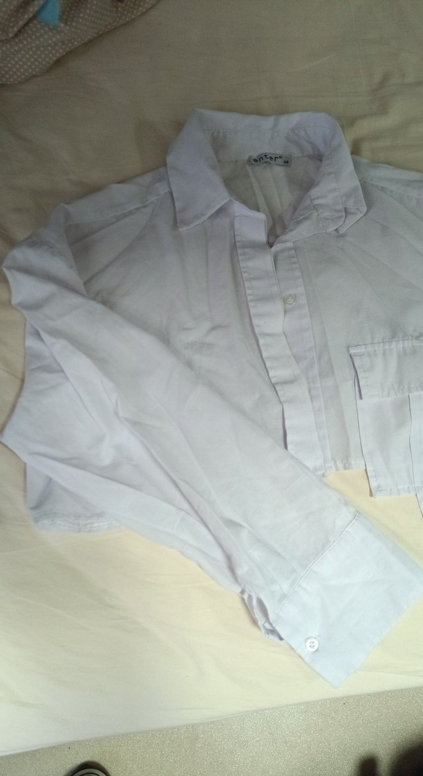 Beyaz crop  Kadın Gömlek - Görsel 5