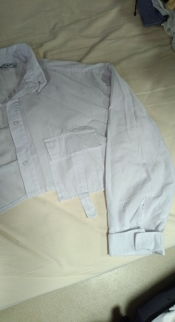 Beyaz crop  Kadın Gömlek - Görsel 4