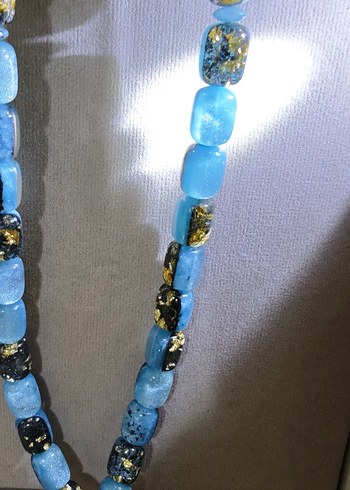 Turkuaz renkli yenilebilir altın parçacıklı Uçak camı tesbih - Görsel 2