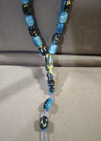 Turkuaz renkli yenilebilir altın parçacıklı Uçak camı tesbih - Görsel 4