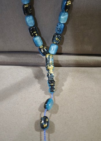 Turkuaz renkli yenilebilir altın parçacıklı Uçak camı tesbih - Görsel 3