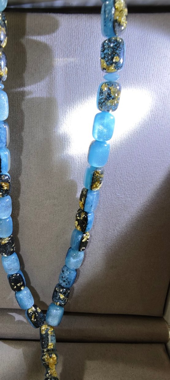 Turkuaz renkli yenilebilir altın parçacıklı Uçak camı tesbih - Görsel 2