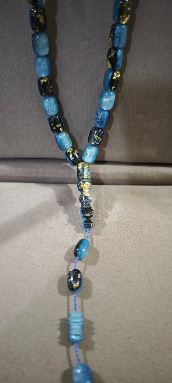 Turkuaz renkli yenilebilir altın parçacıklı Uçak camı tesbih - Görsel 4