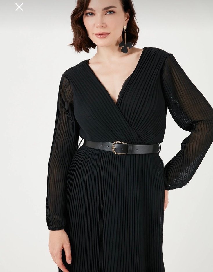 Uzun Piliseli Siyah Kadın Elbise - Görsel 3