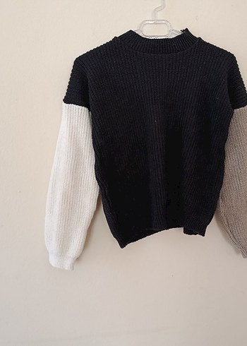 Renk Bloklu Kadın Triko Kazak - Görsel 3