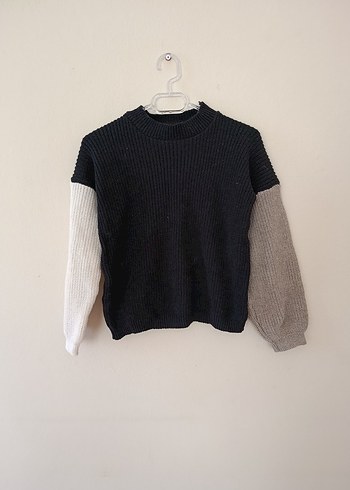 Renk Bloklu Kadın Triko Kazak - Görsel 6