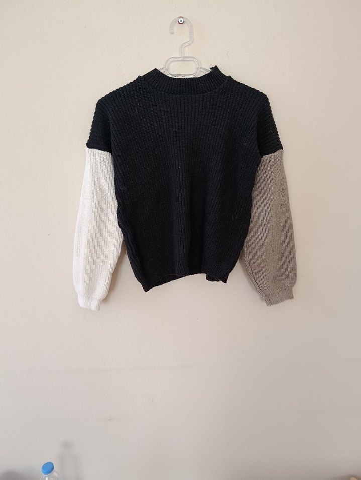 Renk Bloklu Kadın Triko Kazak - Görsel 2