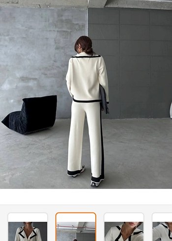 Düğmeli Beyaz Triko Takım - Görsel 3