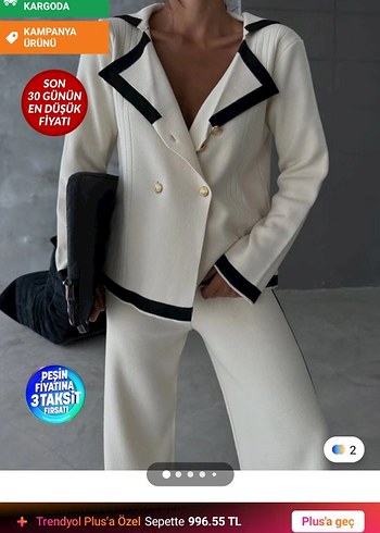 Düğmeli Beyaz Triko Takım - Görsel 2