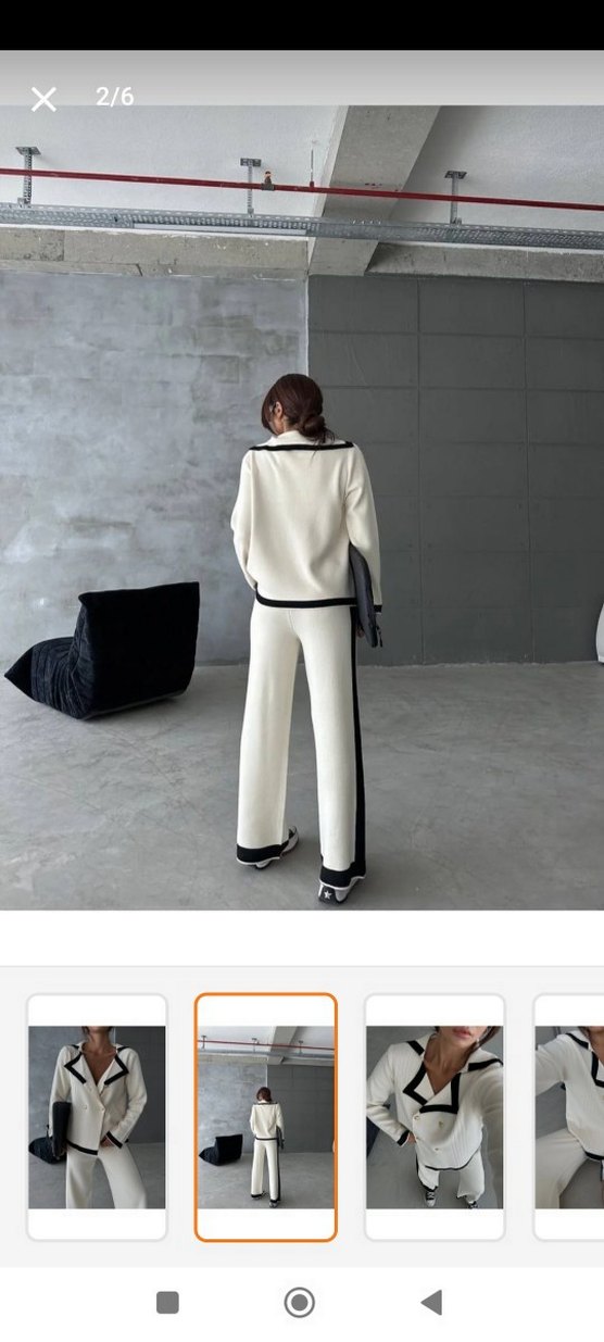 Düğmeli Beyaz Triko Takım - Görsel 3