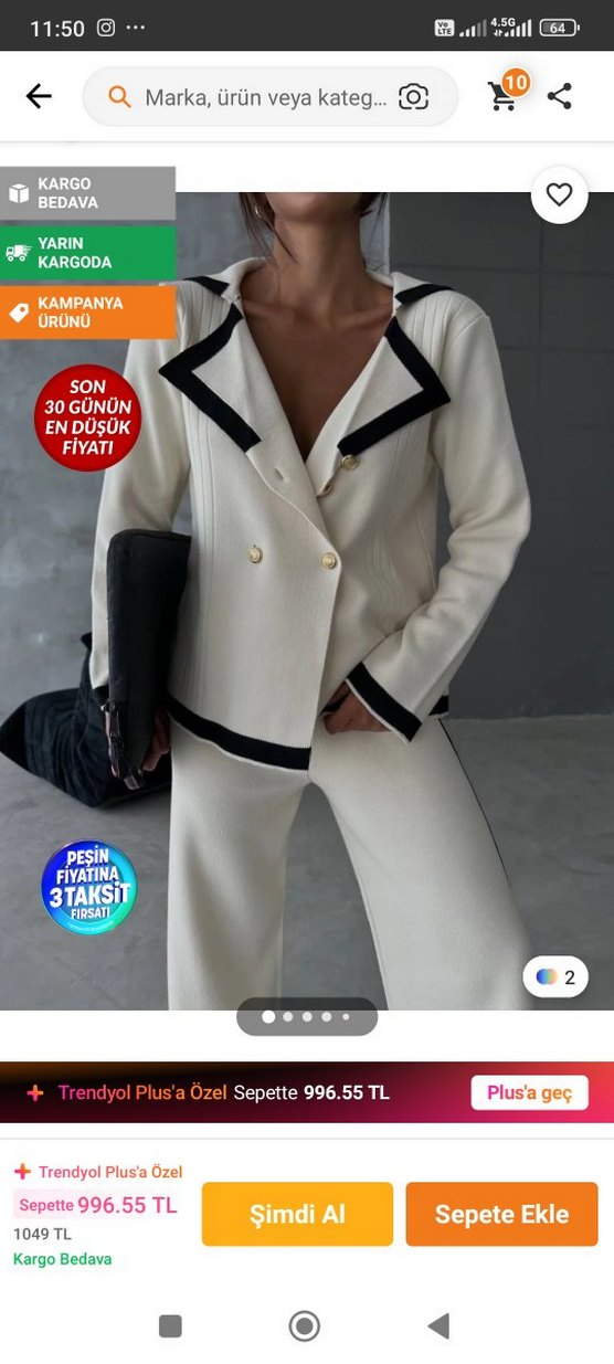 Düğmeli Beyaz Triko Takım - Görsel 2