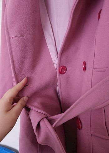Vatkalı Pembe Midi Kadın Kaban - Görsel 4