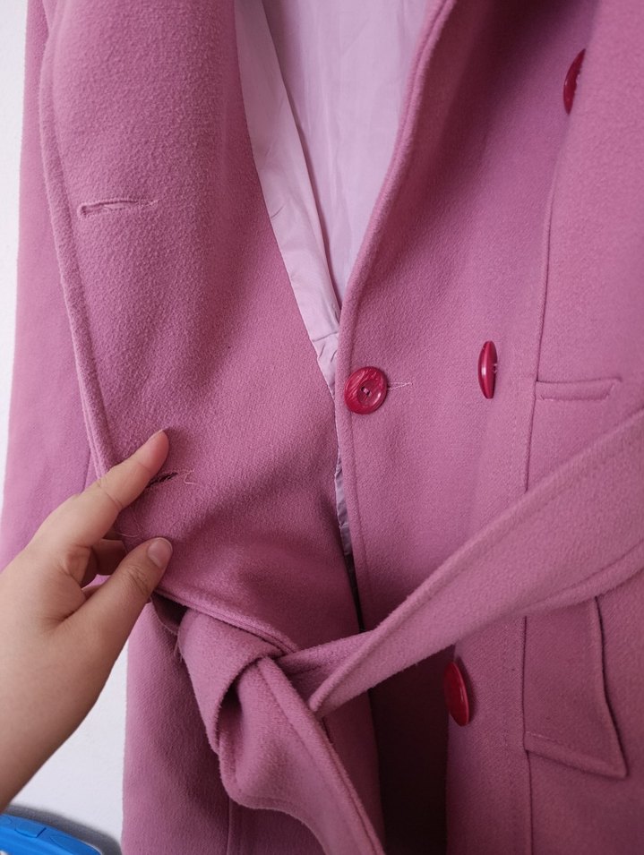 Vatkalı Pembe Midi Kadın Kaban - Görsel 4