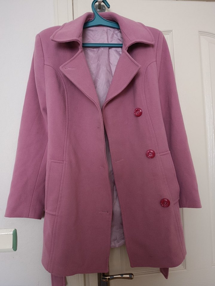 Vatkalı Pembe Midi Kadın Kaban - Görsel 3