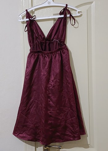 Bordo Parlak Askılı saten Gecelik - Görsel 2