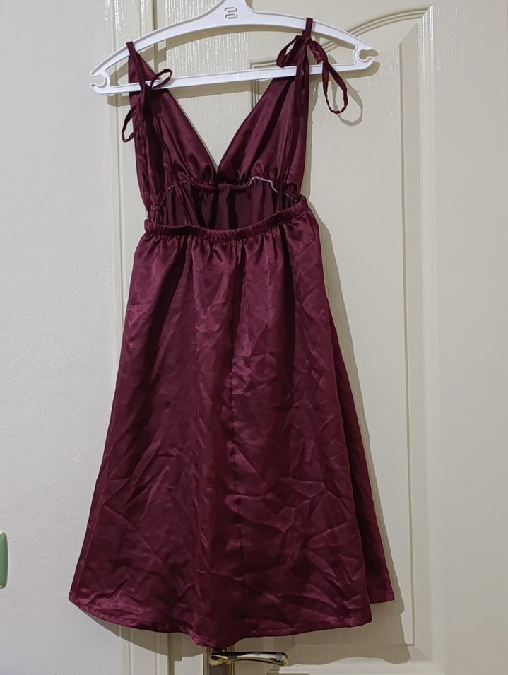 Bordo Parlak Askılı saten Gecelik - Görsel 2