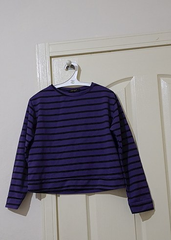 Mor Çizgili Salaş Kadın Sweatshirt - Görsel 2