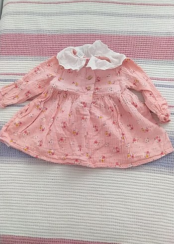 Pembe Kız Çocuk Fırfırlı Keten Elbise - Görsel 2