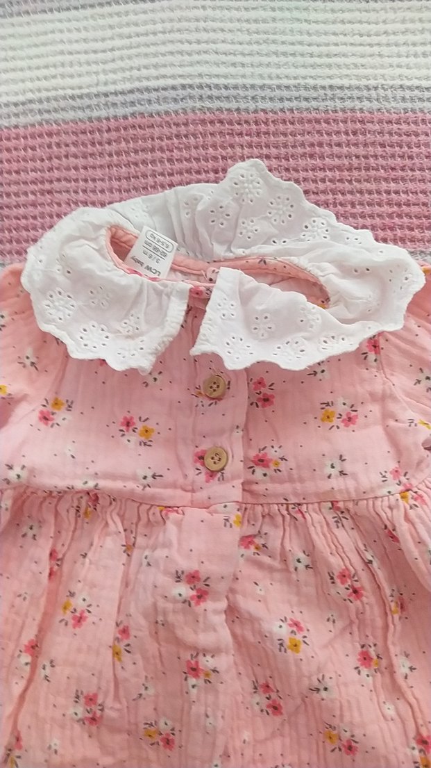 Pembe Kız Çocuk Fırfırlı Keten Elbise - Görsel 4