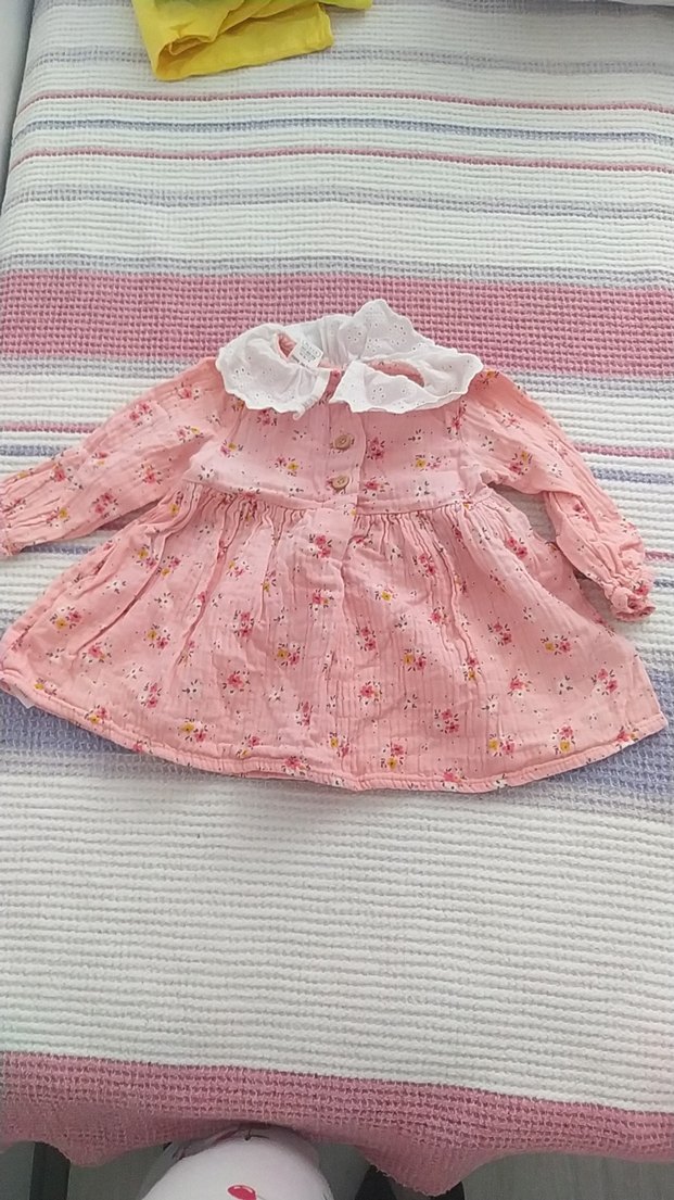 Pembe Kız Çocuk Fırfırlı Keten Elbise - Görsel 3