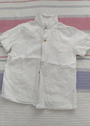 Erkek Çocuk Keten Kısa Kollu Beyaz Gömlek - Görsel 3