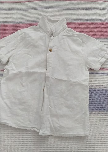 Erkek Çocuk Keten Kısa Kollu Beyaz Gömlek - Görsel 2
