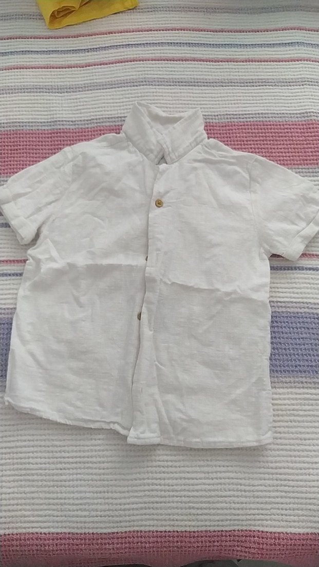 Erkek Çocuk Keten Kısa Kollu Beyaz Gömlek - Görsel 3