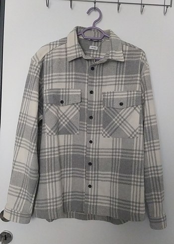 Gri Ekose Desenli Düğmeli erkek gömlek - Görsel 2