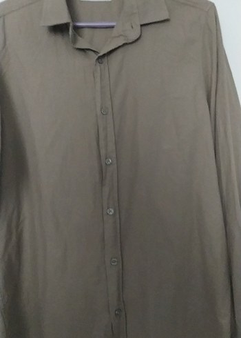 Bej Erkek Keten Gömlek, Uzun Kollu, Düğmeli - Görsel 5