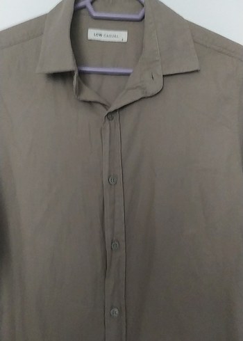 Bej Erkek Keten Gömlek, Uzun Kollu, Düğmeli - Görsel 4