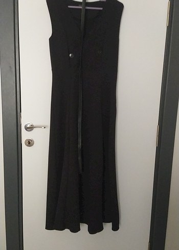 Siyah Uzun Kesim İnce Askılı Kadın Elbise - Görsel 2