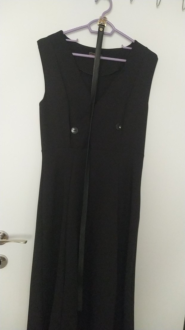 Siyah Uzun Kesim İnce Askılı Kadın Elbise - Görsel 4