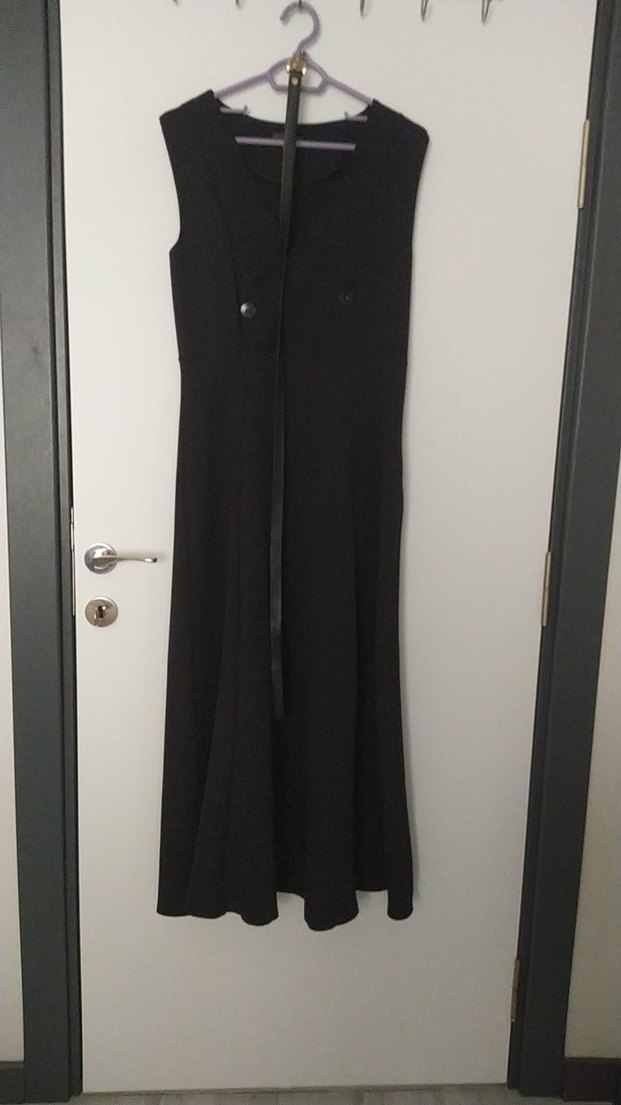 Siyah Uzun Kesim İnce Askılı Kadın Elbise - Görsel 2