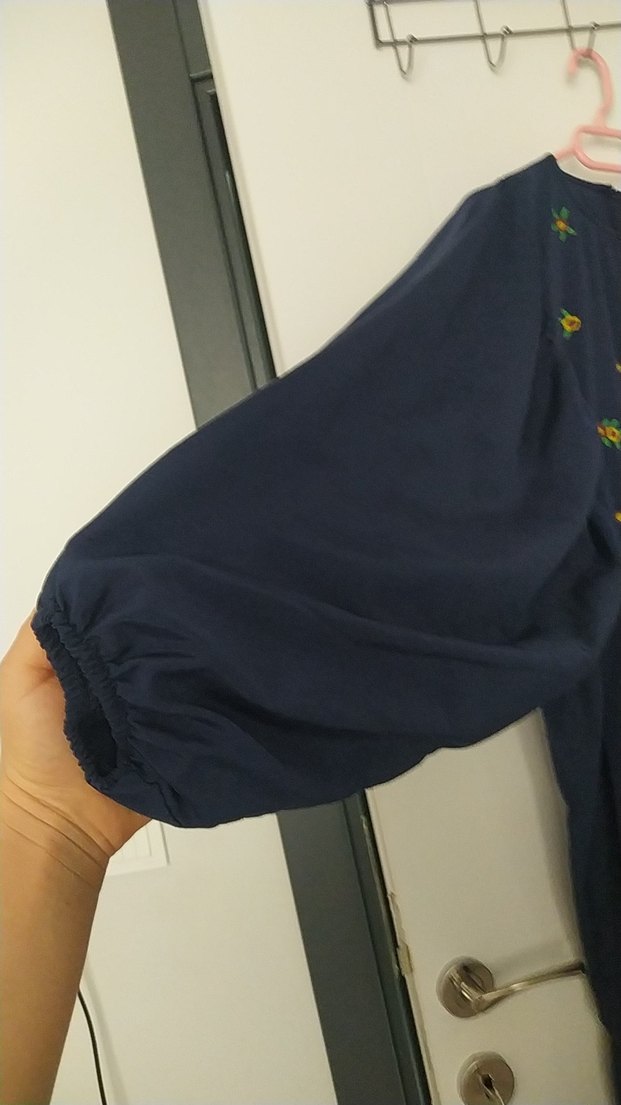 Uzun Lacivert Nakışlı Bohem Elbise - Görsel 5