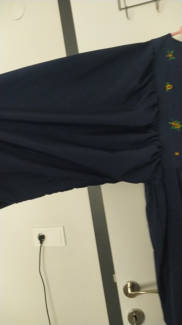 Uzun Lacivert Nakışlı Bohem Elbise - Görsel 4