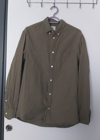 Bej Erkek Keten Gömlek, Düğmeli, Uzun Kollu - Görsel 6