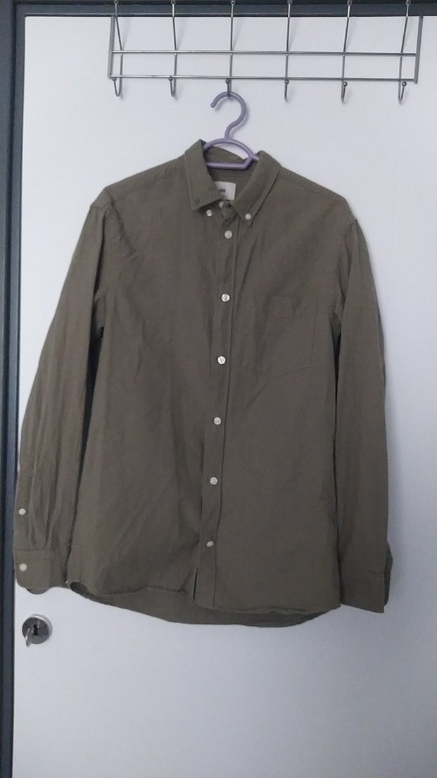 Bej Erkek Keten Gömlek, Düğmeli, Uzun Kollu - Görsel 5