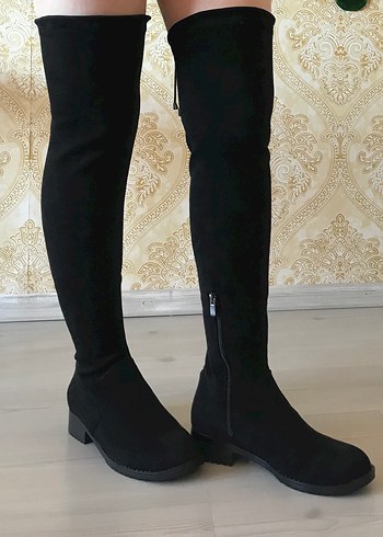 Siyah Süet Dizüstü Çorap Çizme - Görsel 3