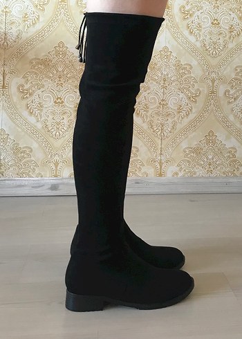 Siyah Süet Dizüstü Çorap Çizme - Görsel 2