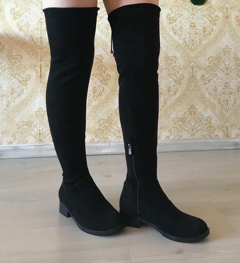 Siyah Süet Dizüstü Çorap Çizme - Görsel 3