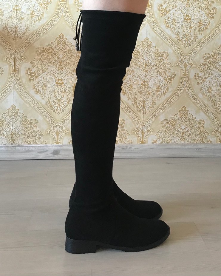 Siyah Süet Dizüstü Çorap Çizme - Görsel 2