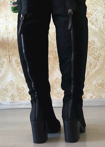 Siyah Süet Fermuarlı Dizüstü Çorap Çizme - Görsel 6